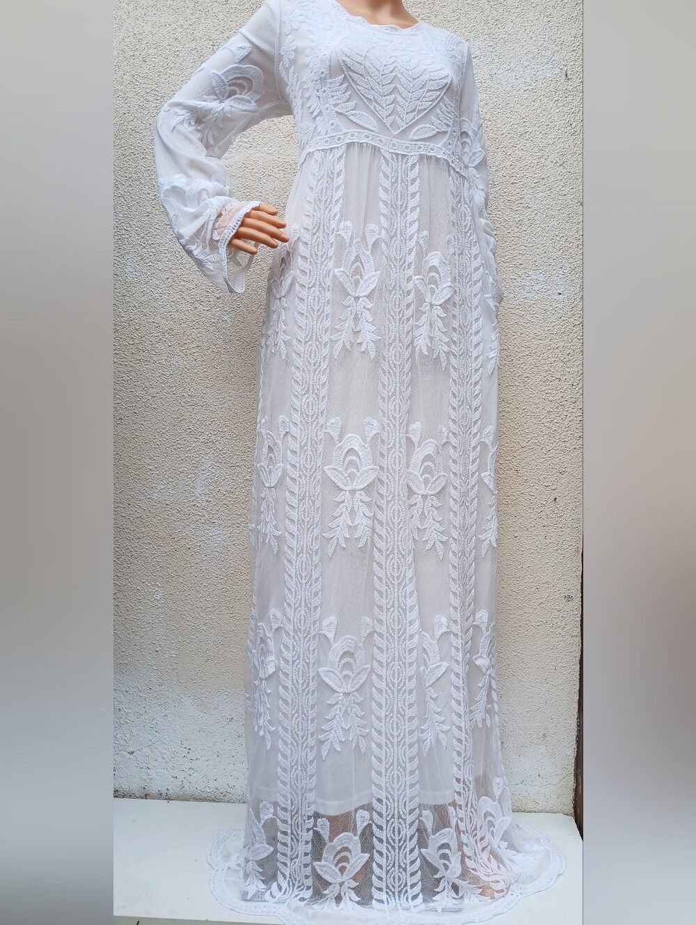 Orange Creek White Embroidered Maxi Dress Long Sleeve Boho Cotton